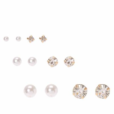 Faux Pearl & Crystal Graduated Stud Earrings