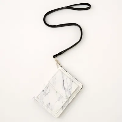 Black & White Marble Wallet with Lanyard