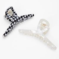 Black & White Checkered Loop Hair Claw - 2 Pack