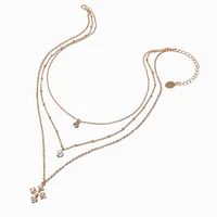 Gold-tone Cathedral Cross Multi-Strand Chain Necklace