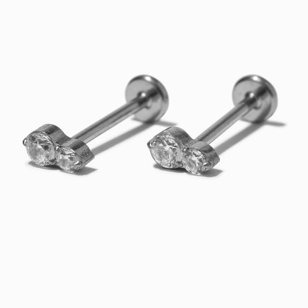 ICING Select Silver-tone Titanium Cubic Zirconia Stack Flat Back Stud Earrings