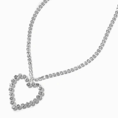 Silver-tone Rhinestone Cup Chain Heart Pendant Necklace