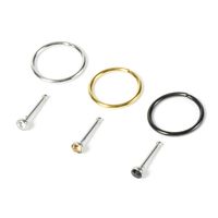 Mixed Metal 20G Matching Hoop & Stud Nose Rings - 6 Pack