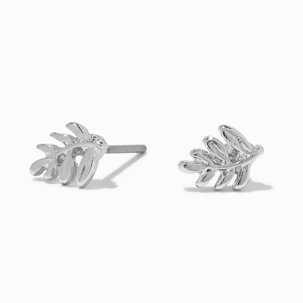 Silver-tone Leaf Stud Earrings