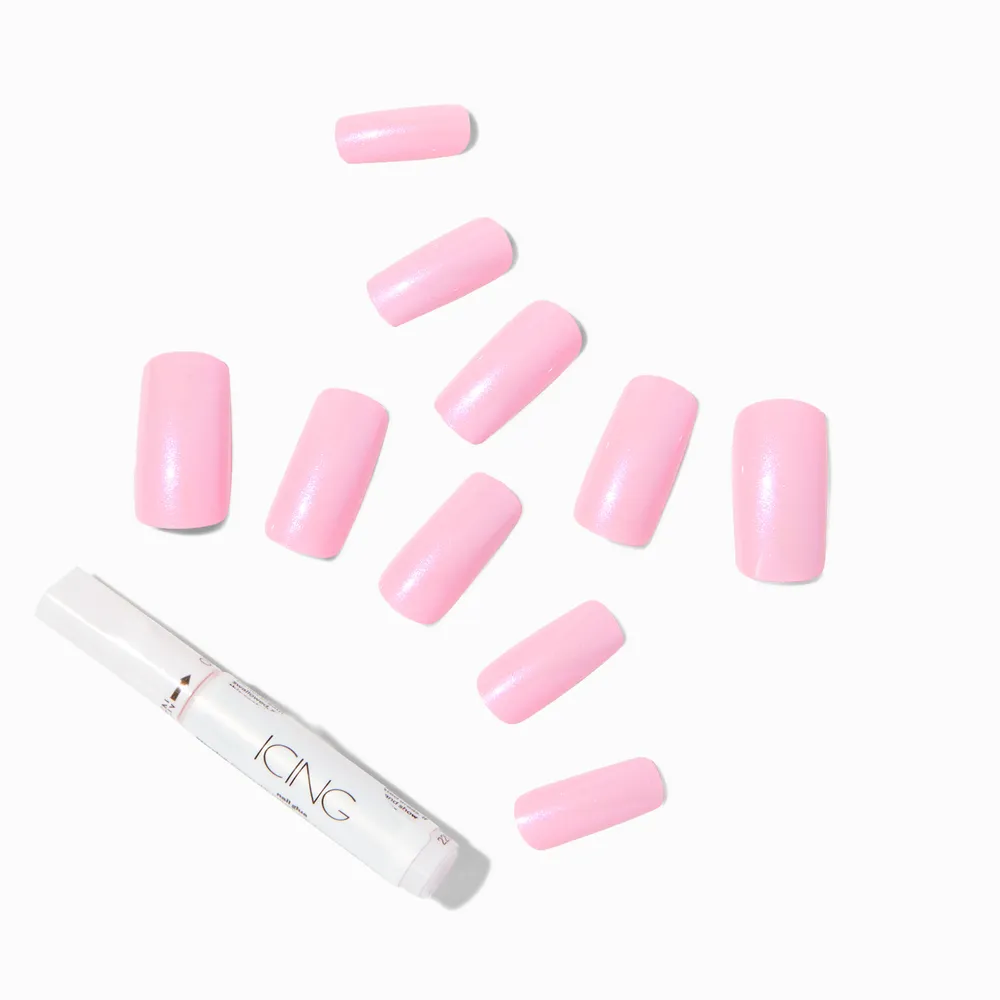 Glazed Pink Long Square Vegan Faux Nail Set - 24 Pack