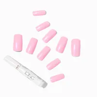 Glazed Pink Long Square Vegan Faux Nail Set - 24 Pack