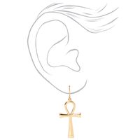 Gold  Ankh 1" Drop Earrings