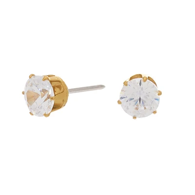 ICING Select Gold-tone Titanium Cubic Zirconia 5MM Round Stud Earrings