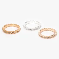 Mixed Metal Embellished Studded Midi Rings - 3 Pack