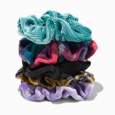 Plaids & Solids Ribbed Knit Hair Scrunchies - 5 Pack