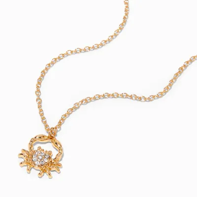 Gold Zodiac Symbol Pendant Necklace - Cancer