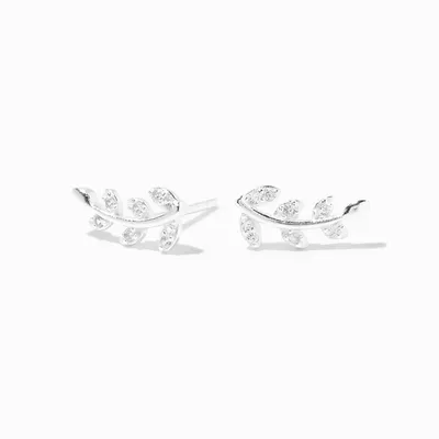 Icing Select Sterling Silver Cubic Zirconia Whispy Leaf Stud Earrings