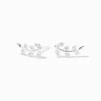 Icing Select Sterling Silver Cubic Zirconia Whispy Leaf Stud Earrings