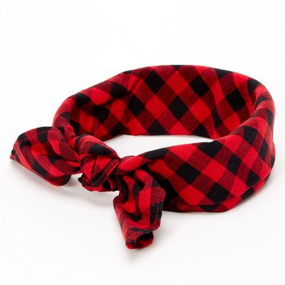 Red & Black Checkered Bandana Headwrap