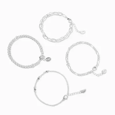 Silver Geometric Chain Bracelets - 4 Pack