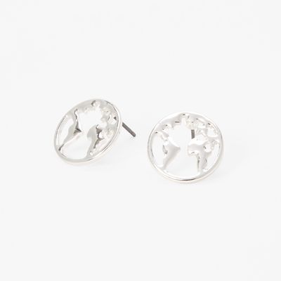 Silver Globe Stud Earrings