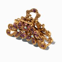 Purple Flower Gold Oval Hair Claw