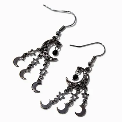 Hermatite Moons & Stars 2" Drop Earrings