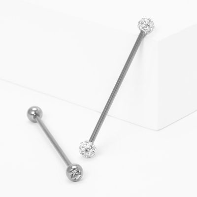 Silver 14G Crystal Fireball Industrial Barbell - 2 Pack
