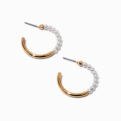 Gold-tone Half Pearl 30MM Hoop Earring