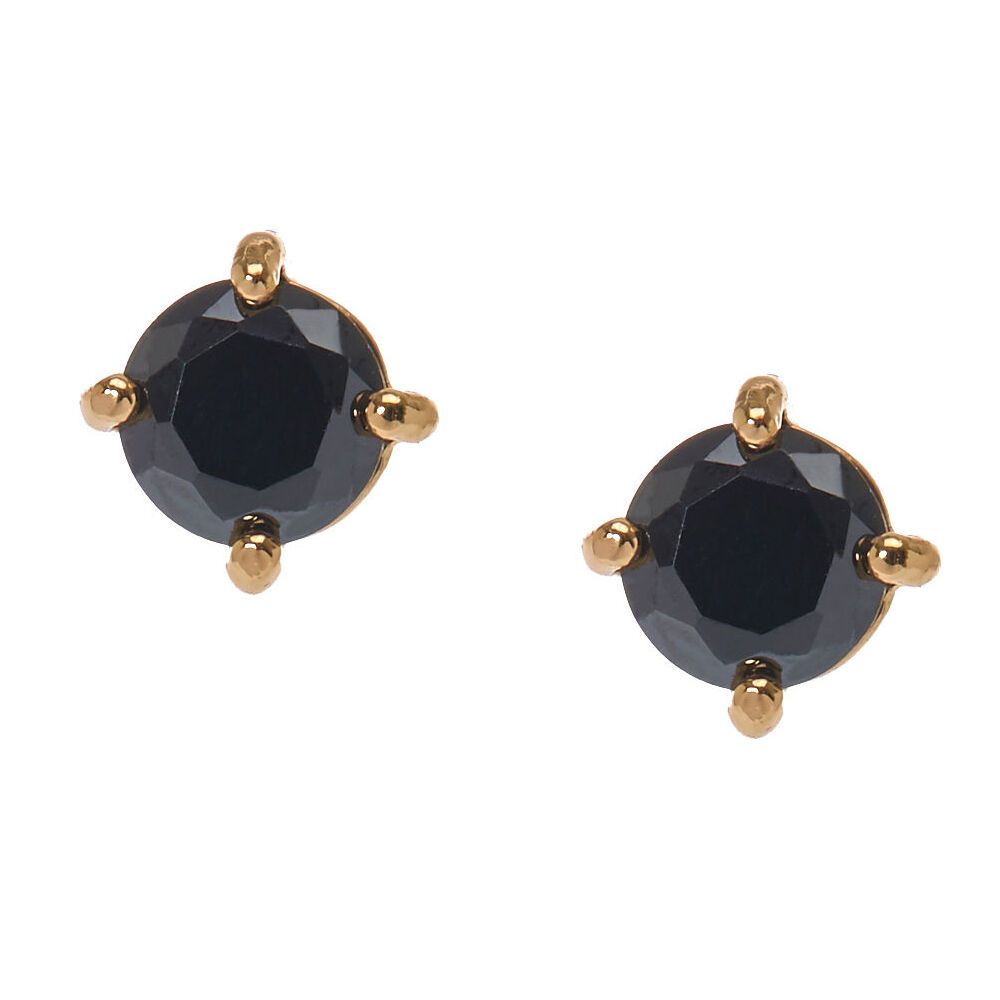 Gold Tone Framed Round Black Cubic Zirconia Stud Earrings