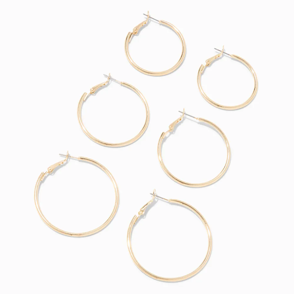 Gold Graduated Hinge Hoop Earrings - 3 Pack