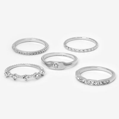 Silver Starburst Studded Rings - 5 Pack