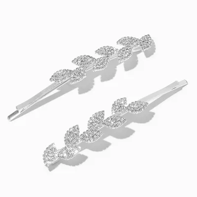 Silver Pavé Leaf Hair Pins - 2 Pack