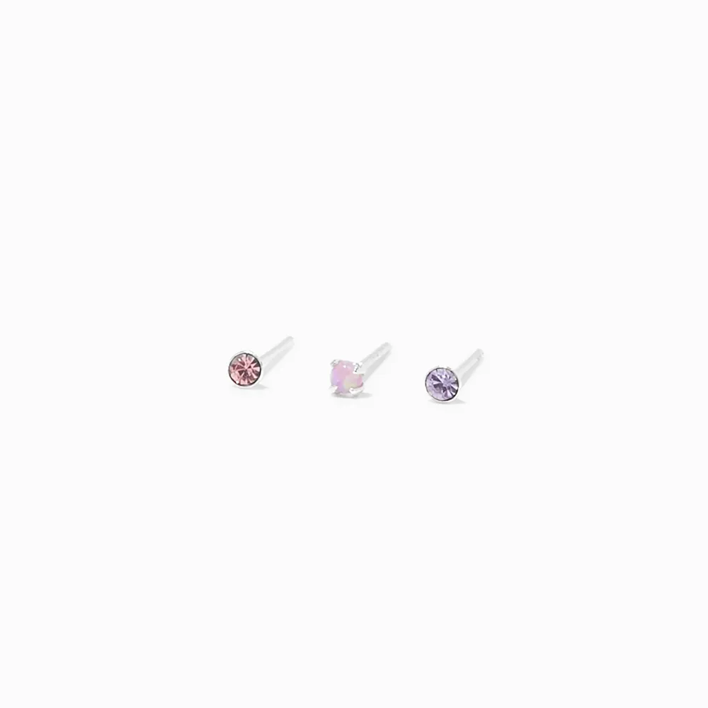 Sterling Silver Embellished 22G Nose Rings - 3 Pack