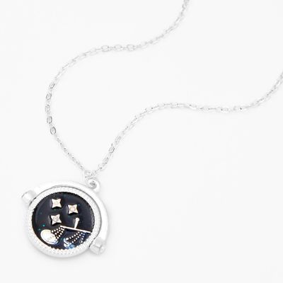 Silver Glow In The Dark Zodiac Spinning Pendant Necklace