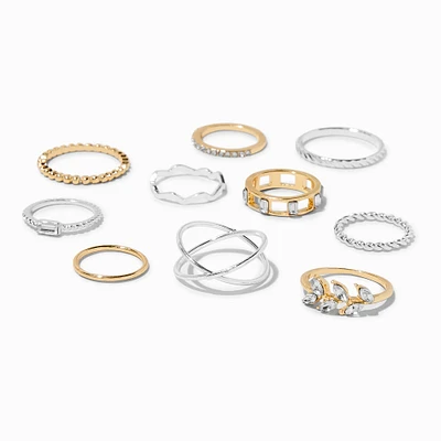 Mixed Metal Geometric Leaf Rings - 10 Pack