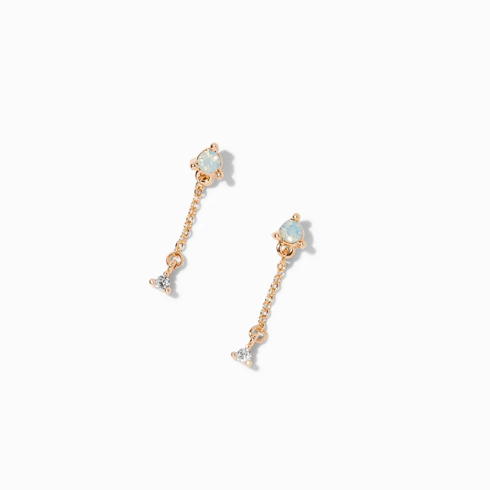 Gold Opal Mini Triangle 1'' Drop Earrings