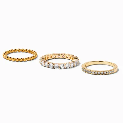 Icing Select 18k Gold Plated Crystal Bubble Rings - 3 Pack
