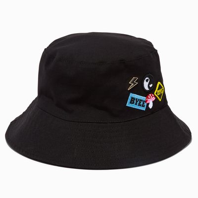 Embroidered Patches Black Bucket Hat