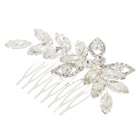 Silver-Tone Glass Stone Leaf Hair Comb