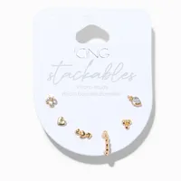 Gold Mixed Heart Single Hoop & Stud Earrings - 6 Pack