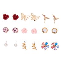 Gold Tone Butterfly Garden Motif Stud Earrings