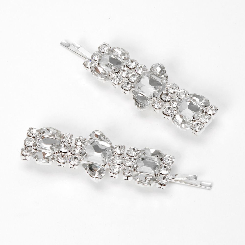 Silver Glam Crystal Hair Pins - 2 Pack