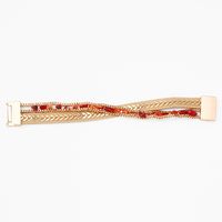 Gold Stone Suede Wrap Bracelet - Red