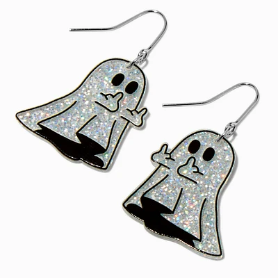 Glittery Ghost Middle Finger 2'' Drop Earrings