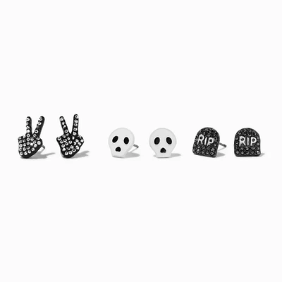 Ghost, Skeleton, RIP Glow in the Dark Stud Earrings - 3 Pack