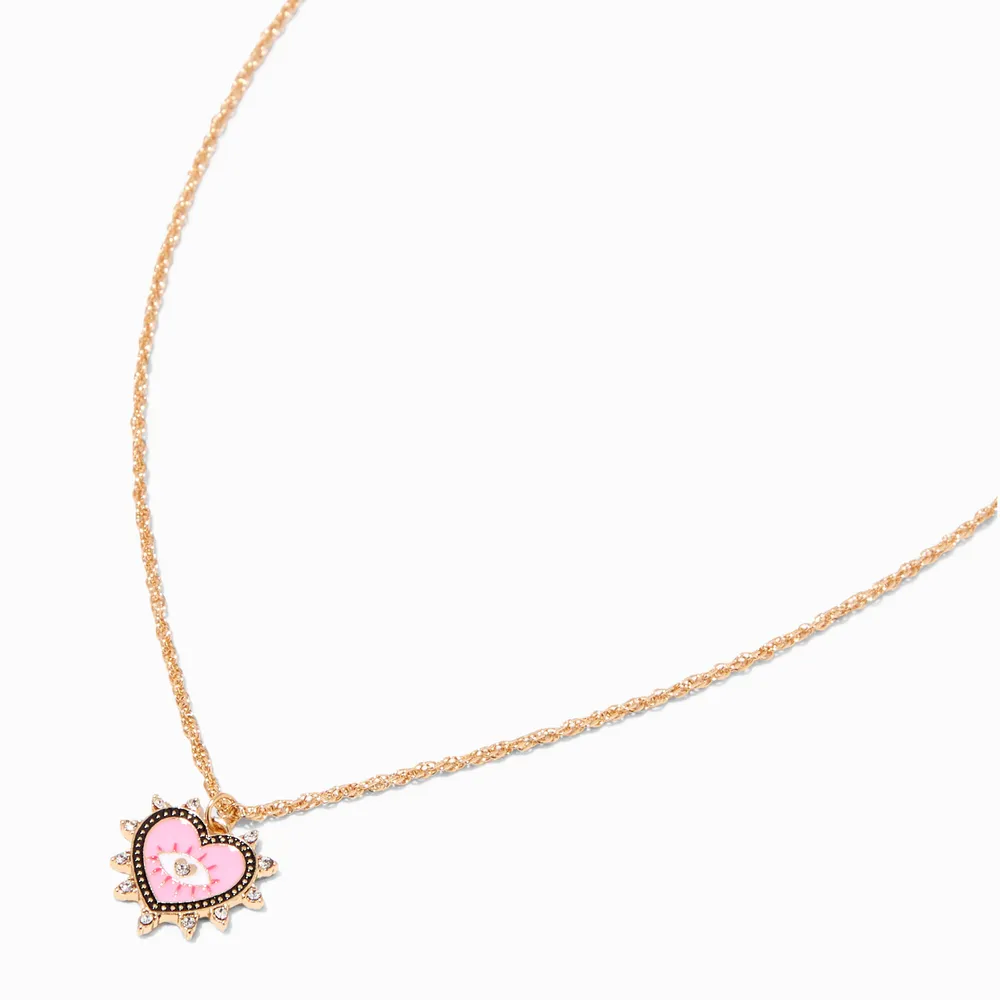 Pink Evil Eye Heart Pendant Necklace