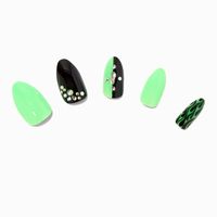Black & Green Embellished Stiletto Vegan Faux Nail Set (24 Pack)
