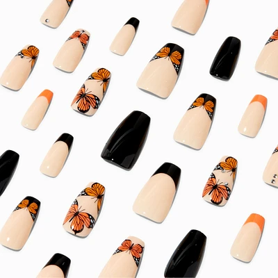 Monarch Butterfly Squareletto Vegan Faux Nail Set - 24 Pack