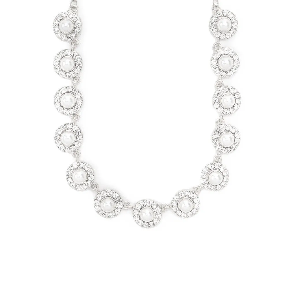 Pearl & Rhinestone Pavé Circles Statement Necklace