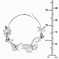 Silver 60MM Filigree Butterfly Hoop Earrings