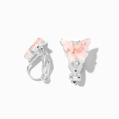Pink Floral Butterfly Clip-On Earrings