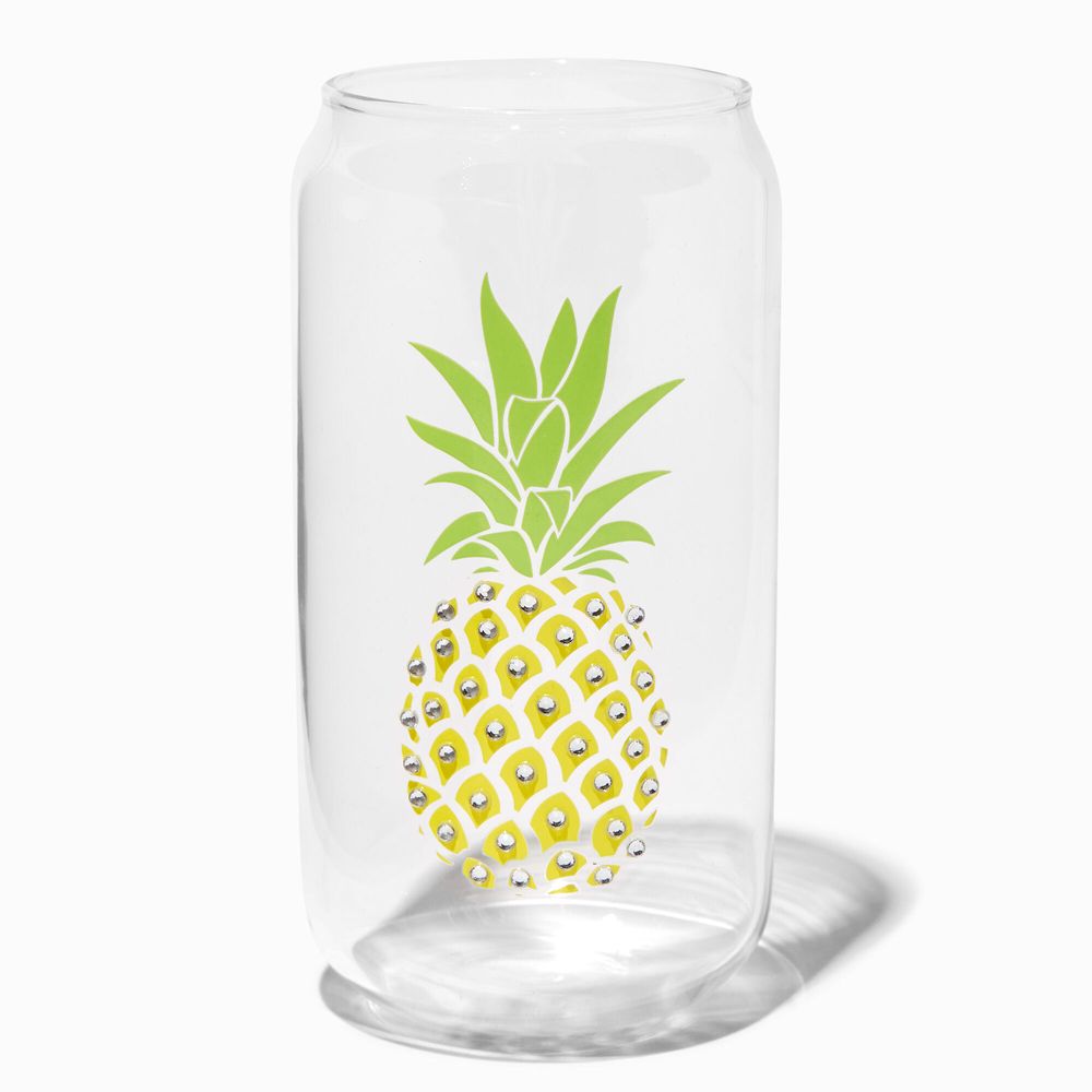 Yellow Embellished Pineapple Beer Can Glass