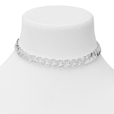 Silver Embellished Chain Link Choker Necklace