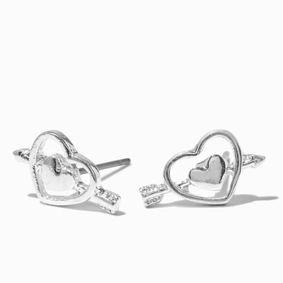 Silver-tone Cupid's Arrow Stud Earrings